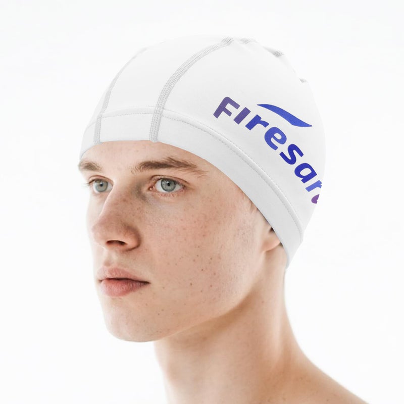 Firesara Upgrate Fabric Swim Cap Fit for Long Short Hair, Comfortable High Elasticity Swimming Hat Lightweight Bathing Cap for Women Men Kids White - Image 1